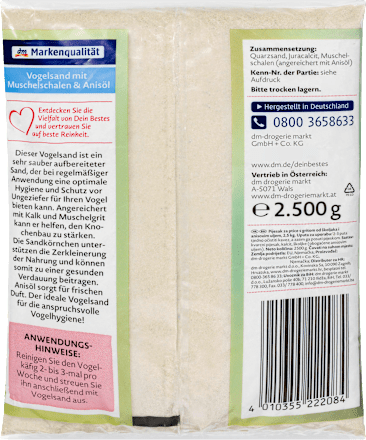 Kleindierstrooisel, vogelzand met schelpengrit & anijsolie, 2,5 kg
