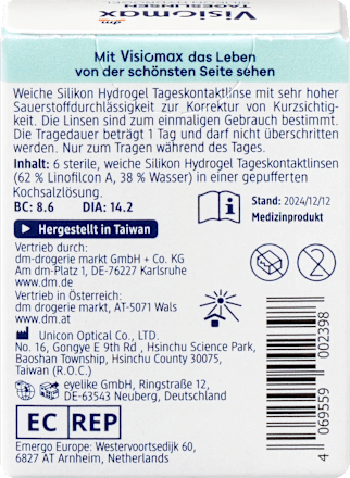 Silikon-Hydrogel Tageslinsen Dioptrie -1,75, 6 St