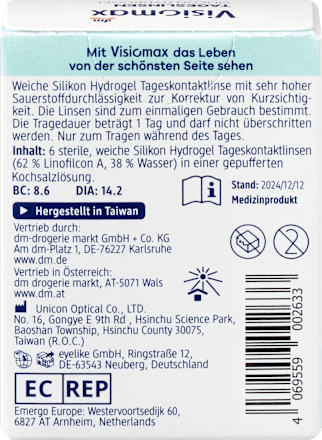Silikon-Hydrogel Tageslinsen Dioptrie -3,75, 6 St