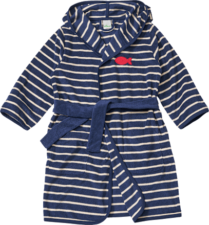 Badjas met strepenpatroon en vismotief, blauw en rood, maat 98/104, 1 stuk