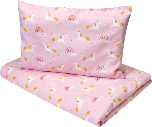 Beddengoed met eenhoornmotief, roze, 100 x 135 + 40 x 60 cm, 1 stuk