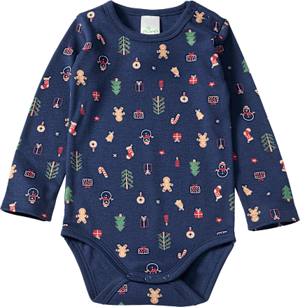 Body Langarm mit Weihnachts-Muster, blau, Gr. 86/92, 1 St