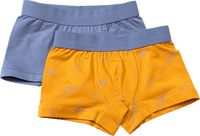 Boxershorts mit Weltall-Muster, gelb + blau, Gr. 98/104, 2 St