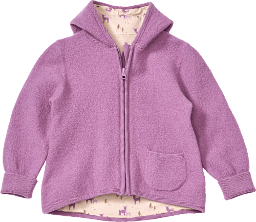 Jacke aus Merinowolle mit Mitwachsfunktion & Reh-Muster, lila, Gr. 62/68, 1 St