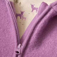 Jacke aus Merinowolle mit Mitwachsfunktion & Reh-Muster, lila, Gr. 62/68, 1 St