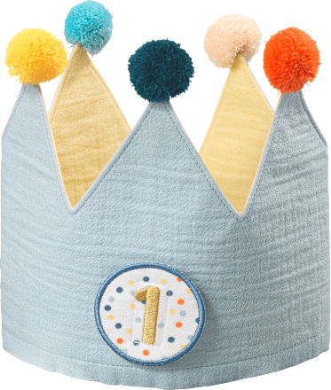 Kinderverjaardagskroon van mousseline, blauw, 1 stuk
