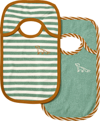 Slabbetje met vosapplicatie &amp; strepen, groen &amp; bruin, 2 stuks