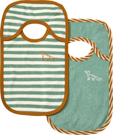 Slabbetje met vosapplicatie &amp; strepen, groen &amp; bruin, 2 stuks