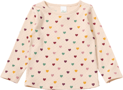 Langarmshirt mit Ajour-Struktur & Herzen-Muster, beige, Gr. 116, 1 St