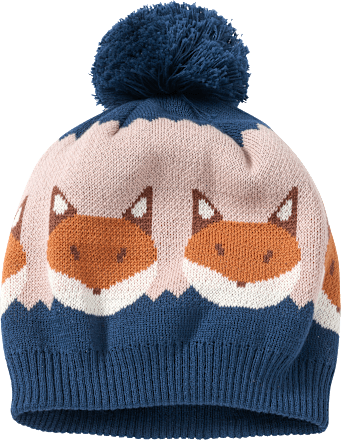 Mütze aus Strick mit Fuchs-Muster, blau, Gr. 50/51, 1 St