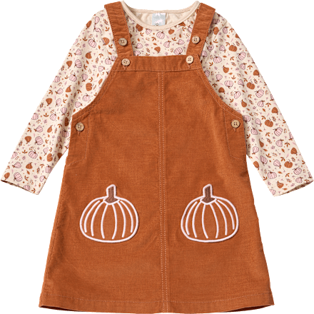Set mit Langarmshirt mit Kürbis-Muster & Cord-Latzkleid, braun + rosa, Gr. 104, 1 St