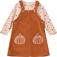 Set mit Langarmshirt mit Kürbis-Muster & Cord-Latzkleid, braun + rosa, Gr. 104, 1 St