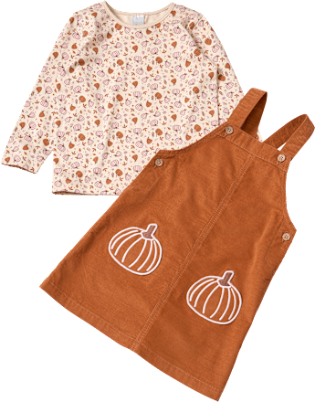 Set mit Langarmshirt mit Kürbis-Muster & Cord-Latzkleid, braun + rosa, Gr. 92, 1 St
