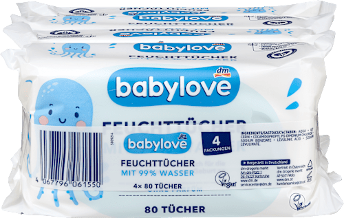 Vochtige doekjes met 99% water (4x80 stuks), 320 stuks
