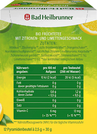 Vruchtenthee, warme citroen met limoen (12 theezakjes), 30 g