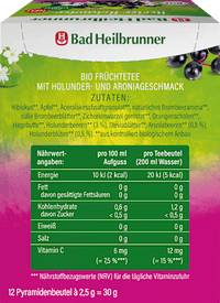 Vruchtenthee, warme vlierbes met aronia (12 theezakjes), 30 g