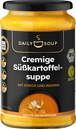 Romige zoete aardappelsoep met kokos en gember, 380 g