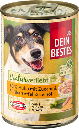 Nat hondenvoer met kip &amp; courgette, zoete aardappel &amp; lijnolie, Naturverliebt, 400 g