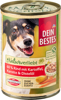 Nat hondenvoer met rundvlees, aardappel, wortel &amp; saffloerolie, Naturverliebt, 400 g