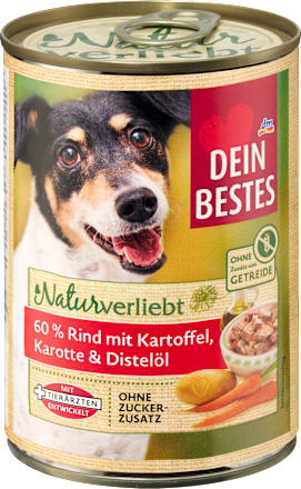 Nat hondenvoer met rundvlees, aardappel, wortel &amp; saffloerolie, Naturverliebt, 400 g