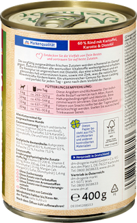 Nat hondenvoer met rundvlees, aardappel, wortel &amp; saffloerolie, Naturverliebt, 400 g