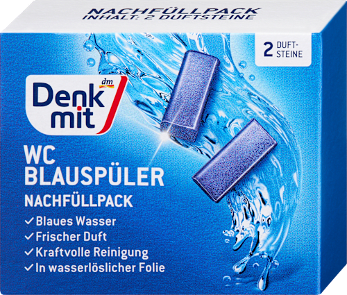 Toilet blauw spoelmiddel navulverpakking, 2 stuks