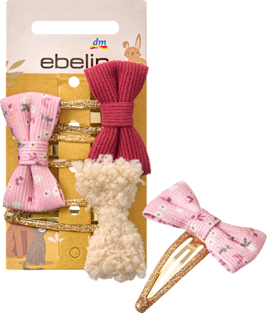 Haarspeldjes met strikjes, rood, roze, teddy, 3 stuks