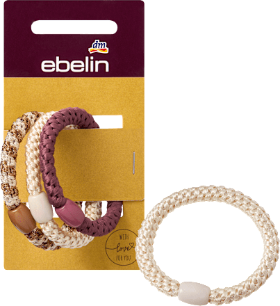 Gevlochten haarelastiekjes, bruin, rood, wit, 3 stuks