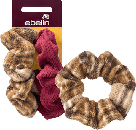 Scrunchies, bruin geruit, kersenrood, 2 stuks