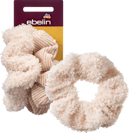 Scrunchies teddy &amp; corduroy, crème, 2 stuks
