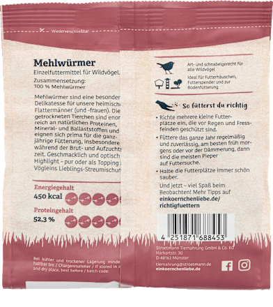 Vogelvoer strooivoer meelwormen, 125 g