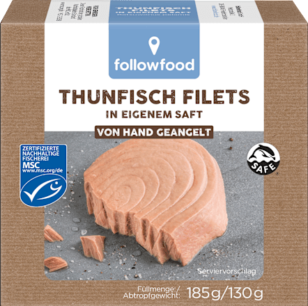 Tonijnfilets, in eigen sap, MSC-gecertificeerd, Fair Trade, 130 g