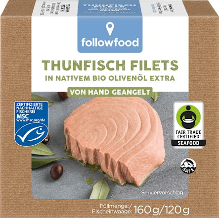 Tonijnfilets in biologische extra vierge olijfolie, 120 g