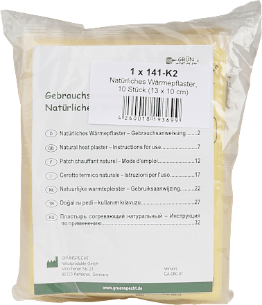 Natuurlijke warmtepleister (10 x 13 cm), 10 stuks