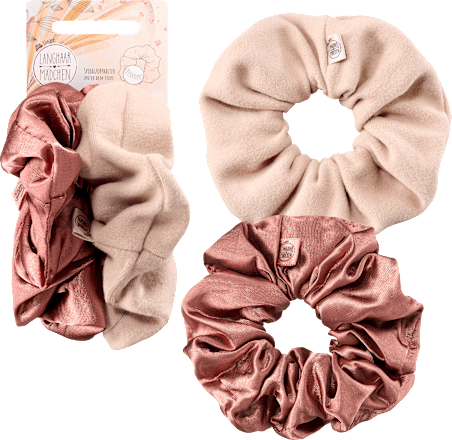 Scrunchies, oudroze, beige, 2 stuks