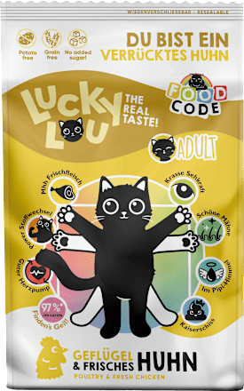 Droog kattenvoer met gevogelte &amp; kip "je bent een gekke kip", volwassen, 750 g