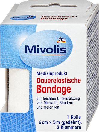 Blijvend elastisch verband, 6 cm x 5 m (uitgerekt), 1 rol, 1 stuk