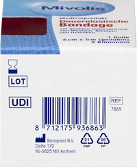 Blijvend elastisch verband, 6 cm x 5 m (uitgerekt), 1 rol, 1 stuk