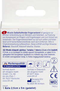 Zelfklevend vingerverband, 2,5 cm x 5 m (uitgerekt), 1 rol, 1 stuk