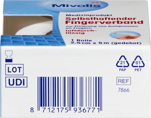 Zelfklevend vingerverband, 2,5 cm x 5 m (uitgerekt), 1 rol, 1 stuk
