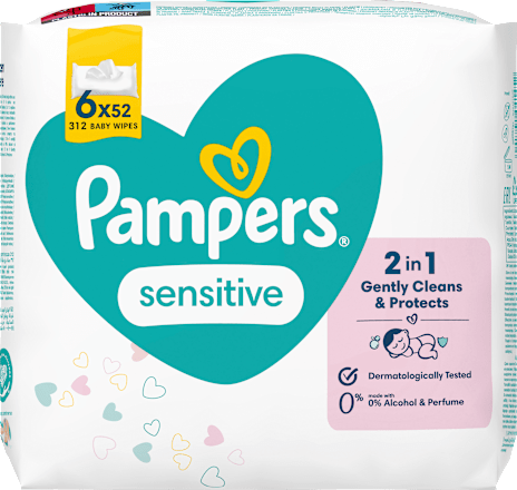 Vochtige doekjes Sensitive (6 x 52 stuks), 312 stuks