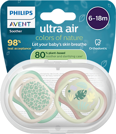Schnuller ultra air colors of nature Silikon, creme/grün, 6-18 Monate, 2 St