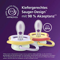 Ultra Air Nachtfopspeen van siliconen, geel/paars, 0-6 maanden, 2 stuks