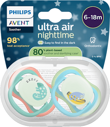 Schnuller ultra air nighttime Silikon, grün/blau, 6-18 Monate, 2 St