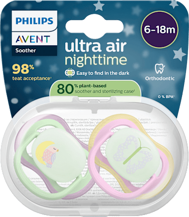 Schnuller ultra air nighttime Silikon, grün/rosa, 6-18 Monate, 2 St