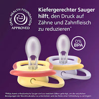 Schnuller ultra air Silikon, gelb/lila, 0-6 Monate, 2 St