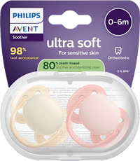 Schnuller ultra soft Silikon, beige/rosa, 0-6 Monate, 2 St