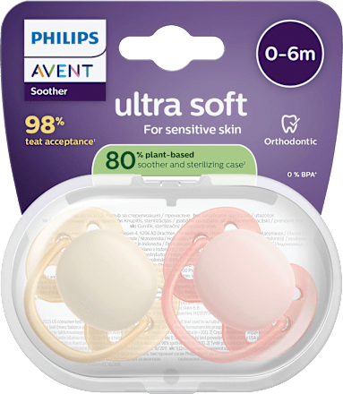 Schnuller ultra soft Silikon, beige/rosa, 0-6 Monate, 2 St