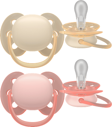 Schnuller ultra soft Silikon, beige/rosa, 0-6 Monate, 2 St