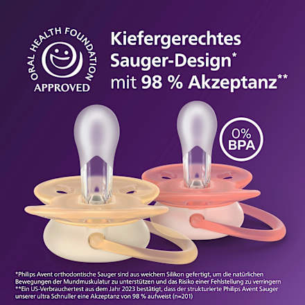 Schnuller ultra soft Silikon, beige/rosa, 0-6 Monate, 2 St